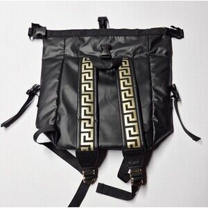 VERSACE Parfums Convertible Rider Backpack Shoulder Tote Bag Black Gold NWOT